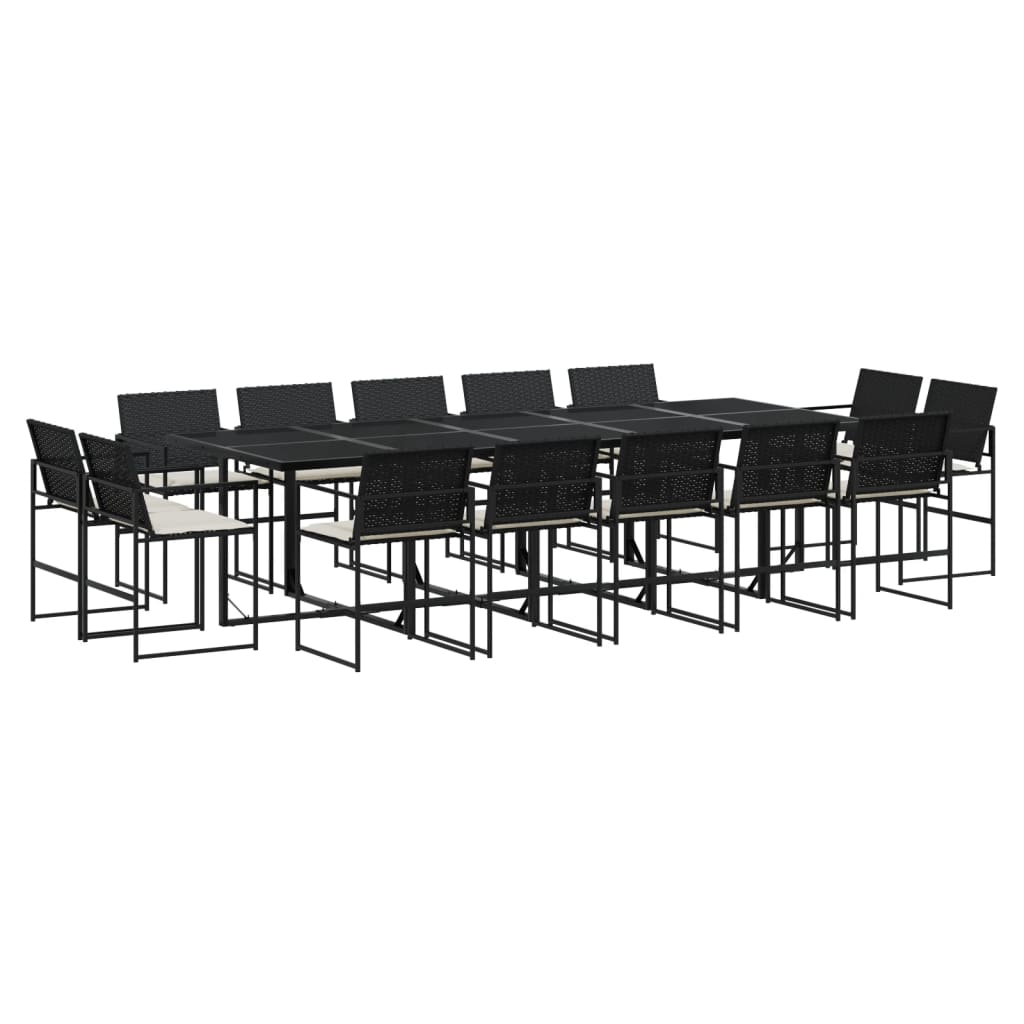 Set Mobilier De Grădină Cu Perne, 15 Piese, Negru, Poliratan