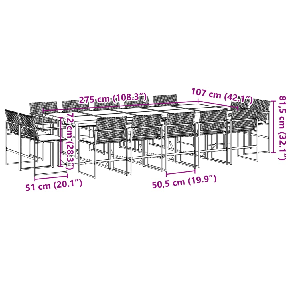 Set Mobilier De Grădină Cu Perne, 15 Piese, Negru, Poliratan