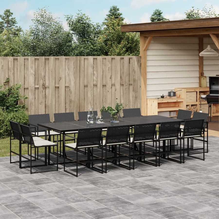 Set Mobilier De Grădină Cu Perne, 15 Piese, Negru, Poliratan