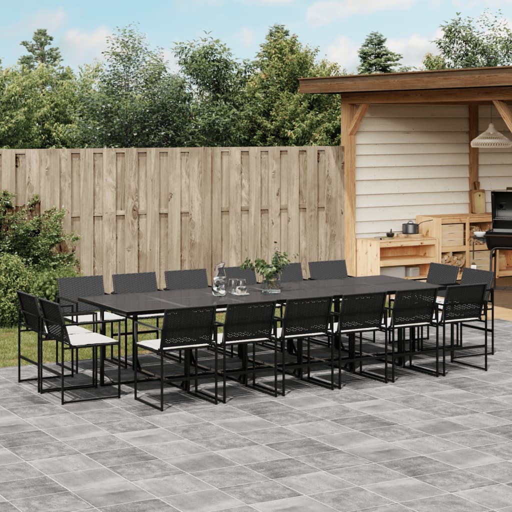 Set Mobilier De Grădină Cu Perne, 15 Piese, Negru, Poliratan