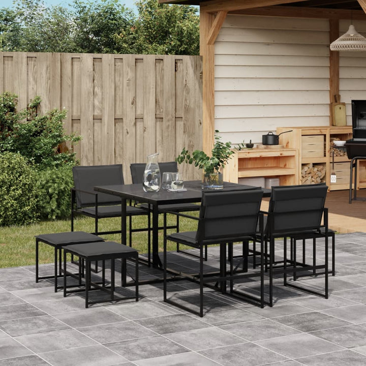 Set Mobilier De Grădină, 13 Piese, Cu Perne, Negru, Textilenă