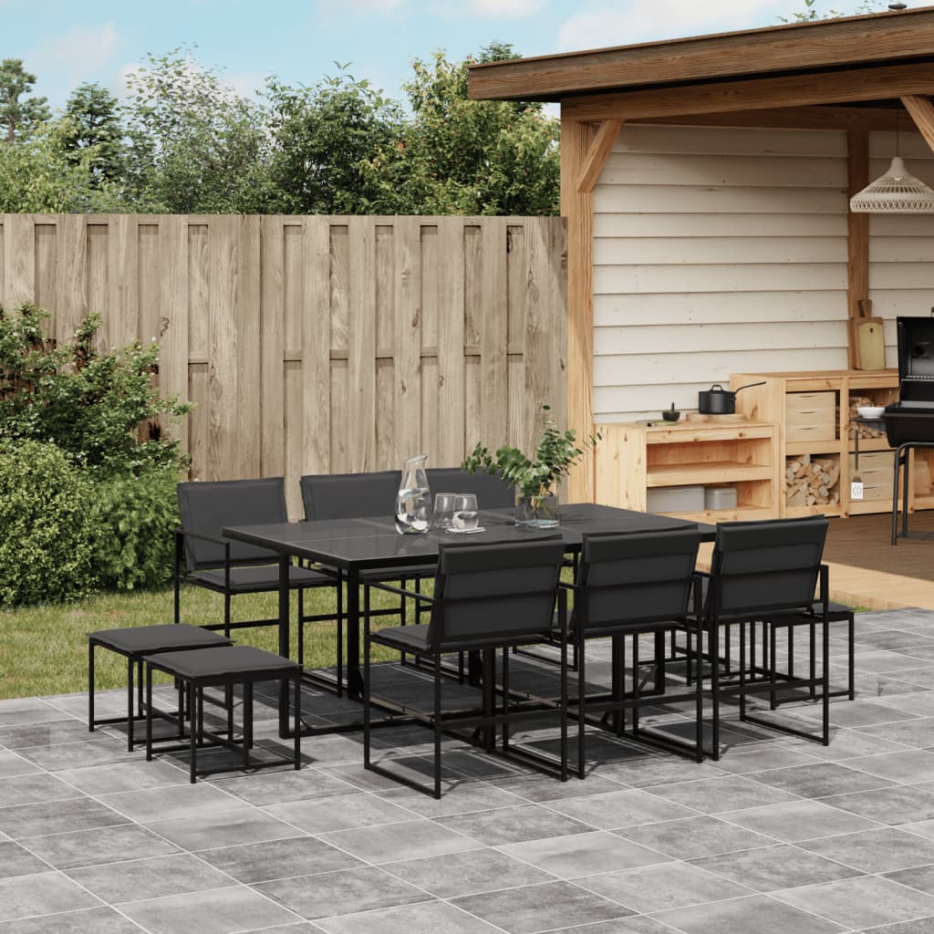 Set Mobilier De Grădină, 13 Piese, Cu Perne, Negru, Textilenă