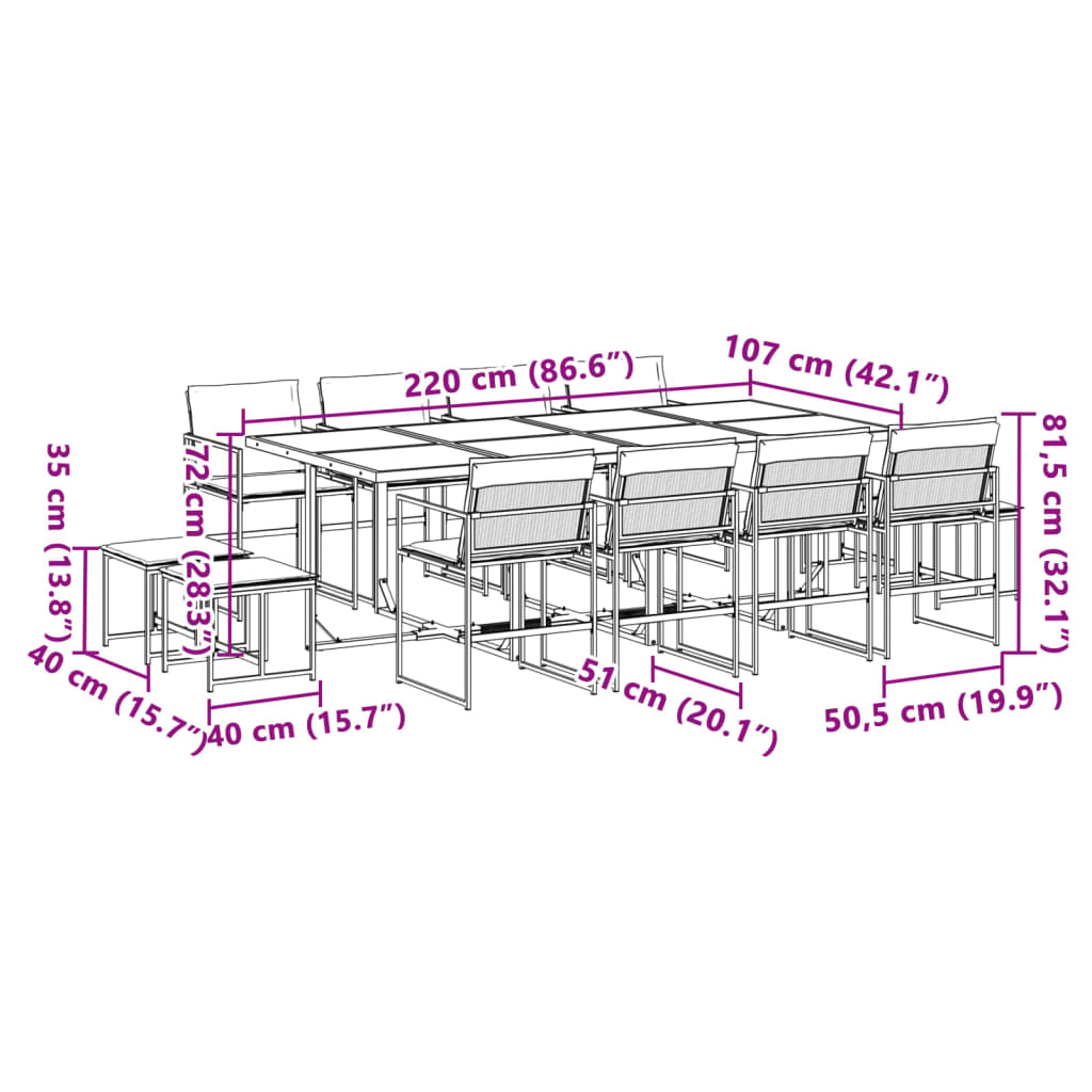 Set Mobilier De Grădină, 13 Piese, Cu Perne, Negru, Textilenă