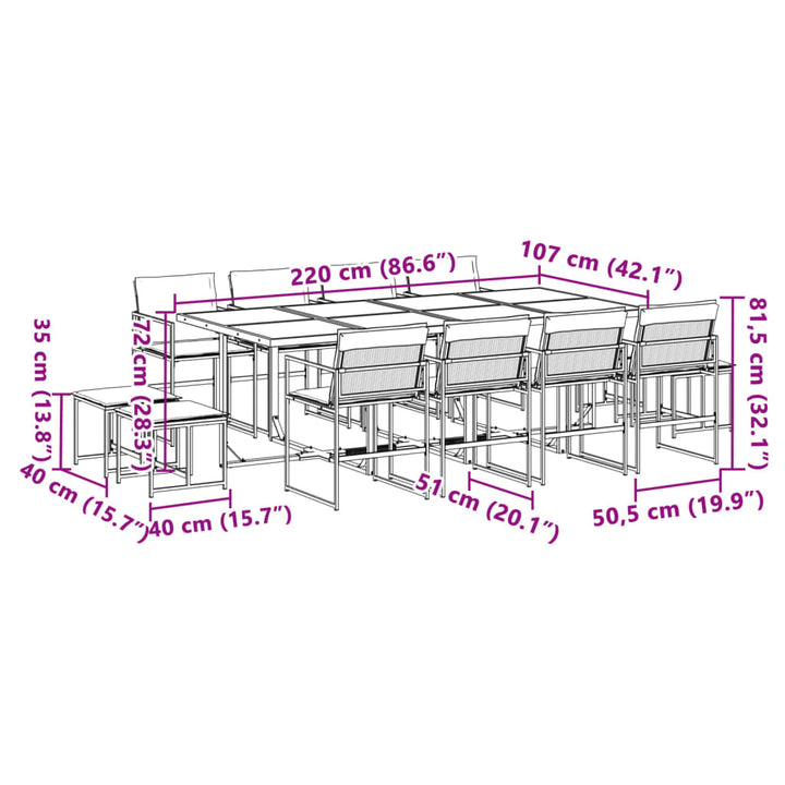 Set Mobilier De Grădină, 13 Piese, Cu Perne, Negru, Textilenă