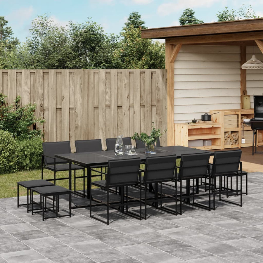 Set Mobilier De Grădină, 13 Piese, Cu Perne, Negru, Textilenă