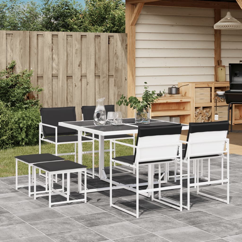 Set Mobilier De Grădină, 13 Piese, Cu Perne, Alb, Textilenă