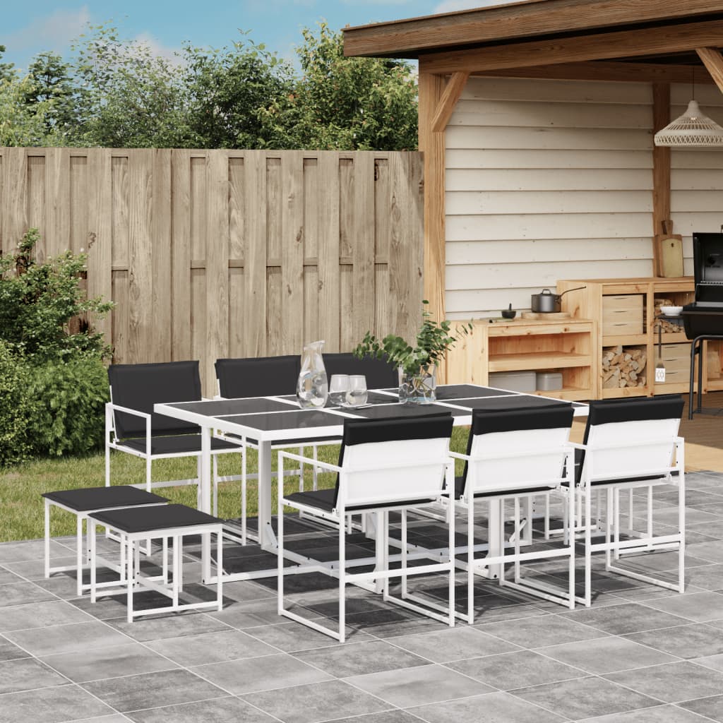Set Mobilier De Grădină, 13 Piese, Cu Perne, Alb, Textilenă