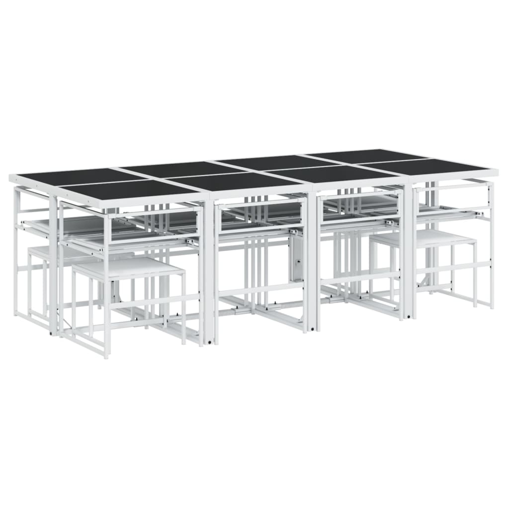 Set Mobilier De Grădină, 13 Piese, Cu Perne, Alb, Textilenă
