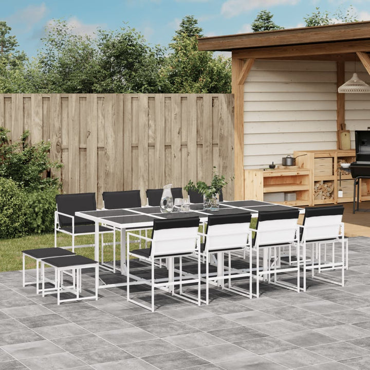 Set Mobilier De Grădină, 13 Piese, Cu Perne, Alb, Textilenă