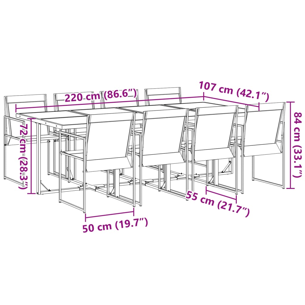 Set Mobilier De Grădină, 9 Piese, Negru, Textilenă