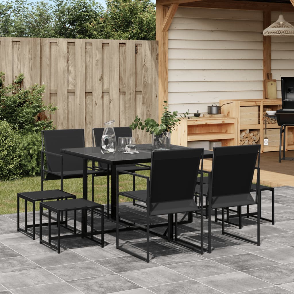 Set Mobilier De Grădină, 11 Piese, Negru, Textilenă