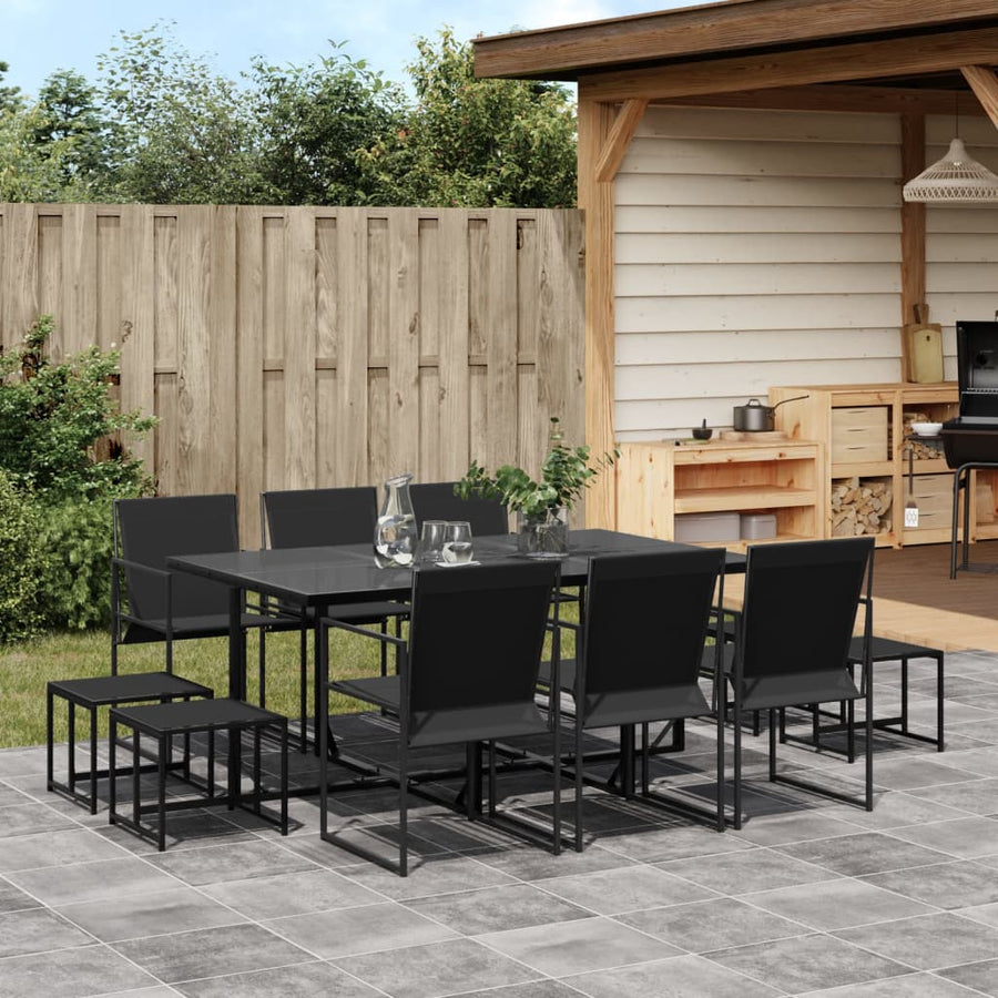 Set Mobilier De Grădină, 11 Piese, Negru, Textilenă