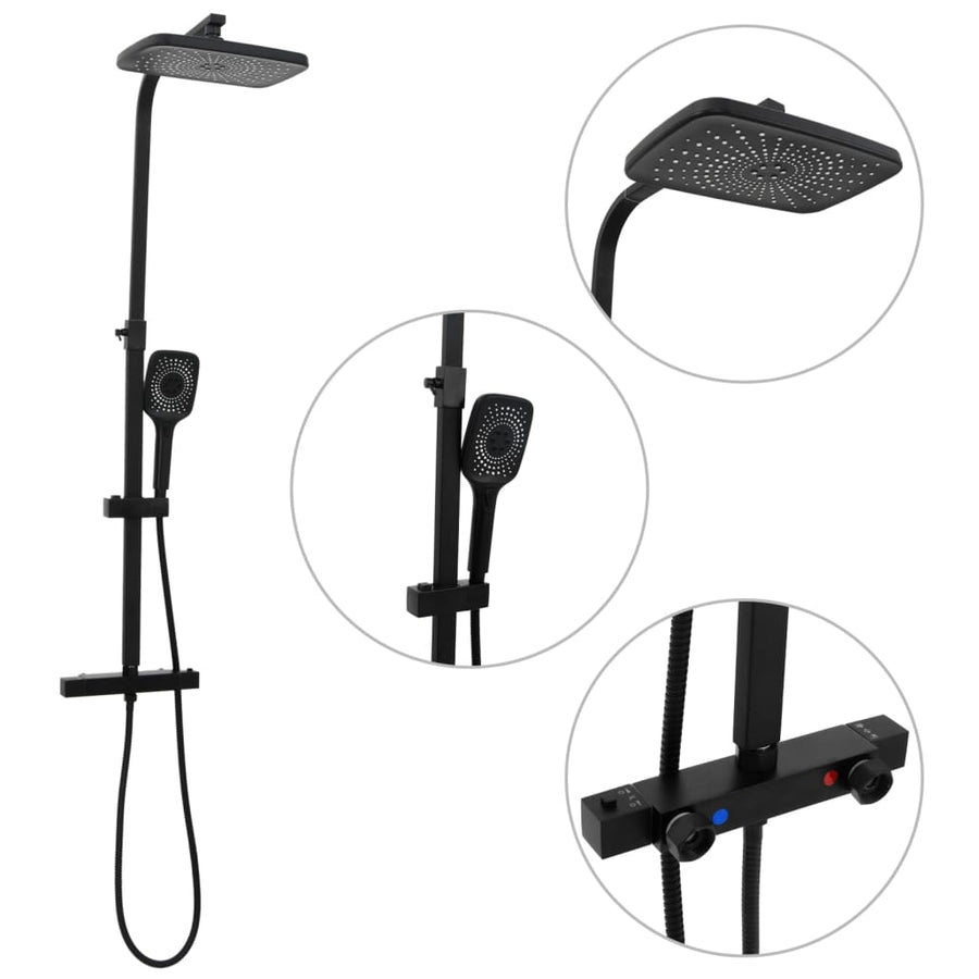 Set De Duș Cu Două Capete, Mixer Și Furtun, Negru, Alamă