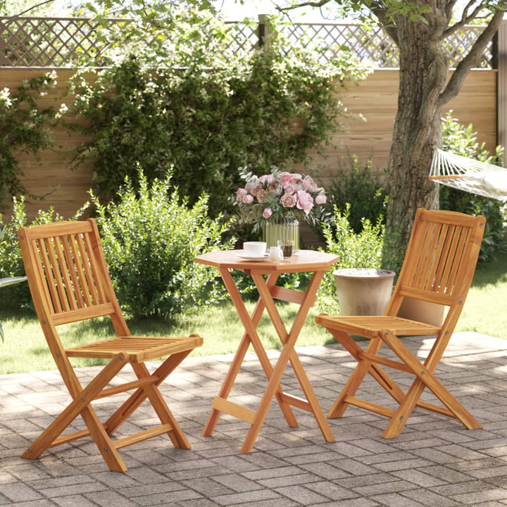 Set Mobilier Bistro Pliabil, 3 Piese, Lemn Masiv De Acacia