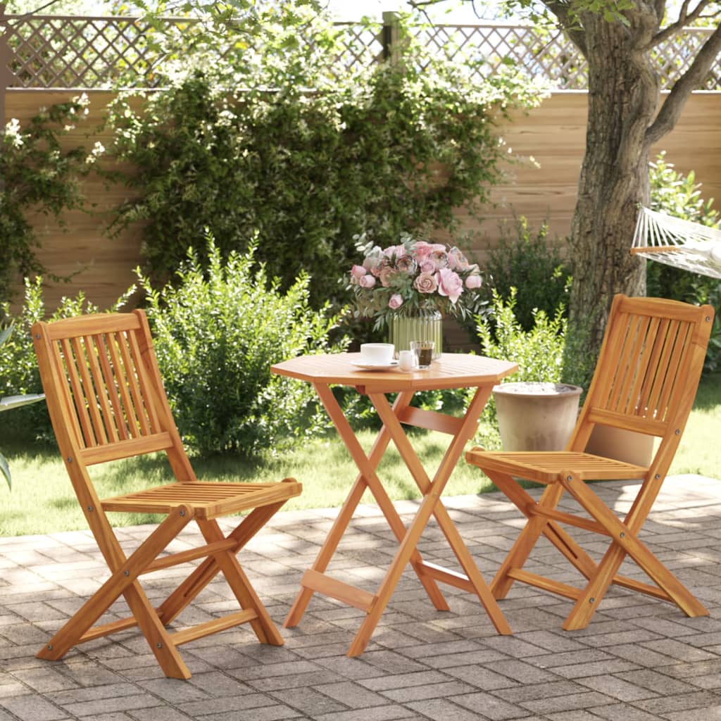 Set Mobilier Bistro Pliabil, 3 Piese, Lemn Masiv De Acacia