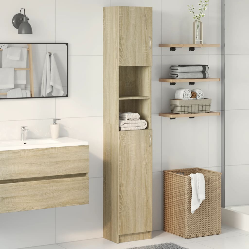 Dulap De Baie, Stejar Fumuriu, 32X25,5X190 Cm, Lemn Prelucrat