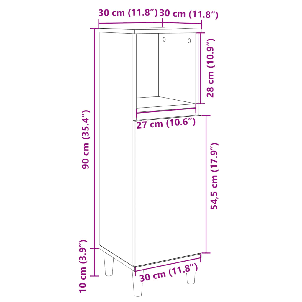 Dulap De Baie, , 30X30X100 Cm, Lemn Prelucrat