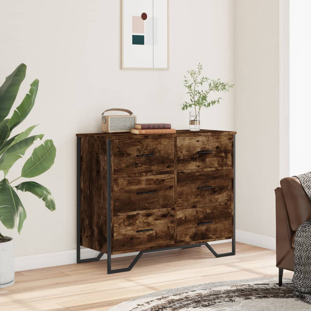 Comodă Cu Sertare Stejar Fumuriu 91X35,5X74,5 Cm Lemn Prelucrat