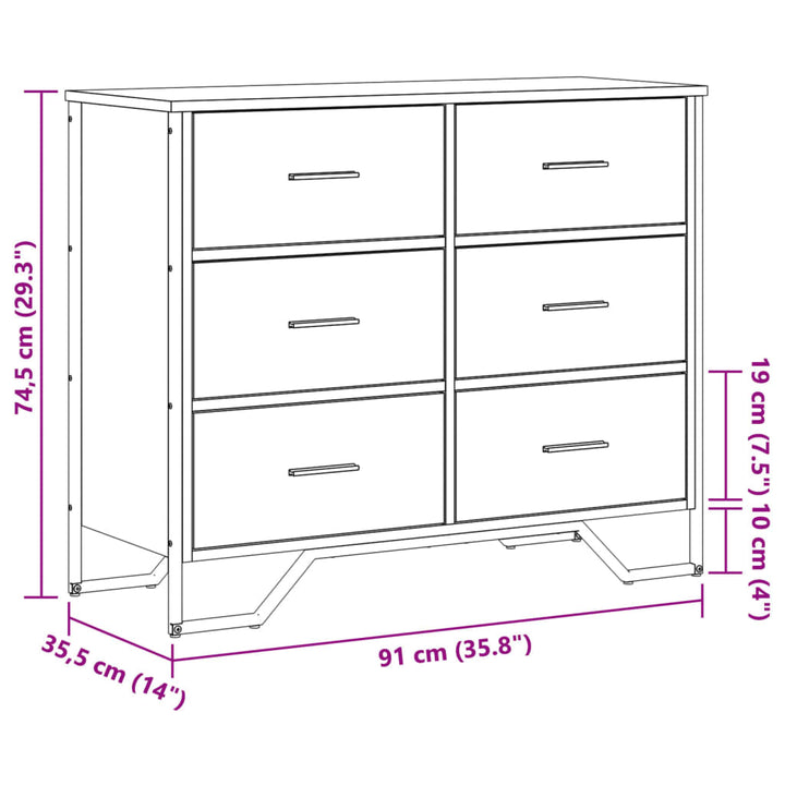 Comodă Cu Sertare Stejar Fumuriu 91X35,5X74,5 Cm Lemn Prelucrat