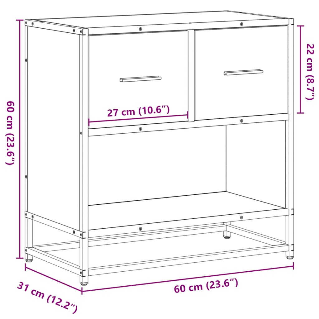 Noptiera Din 60X31X60 Cm Lemn Prelucrat Si Metal