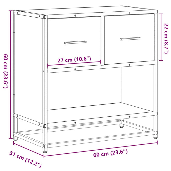Noptiera Din 60X31X60 Cm Lemn Prelucrat Si Metal