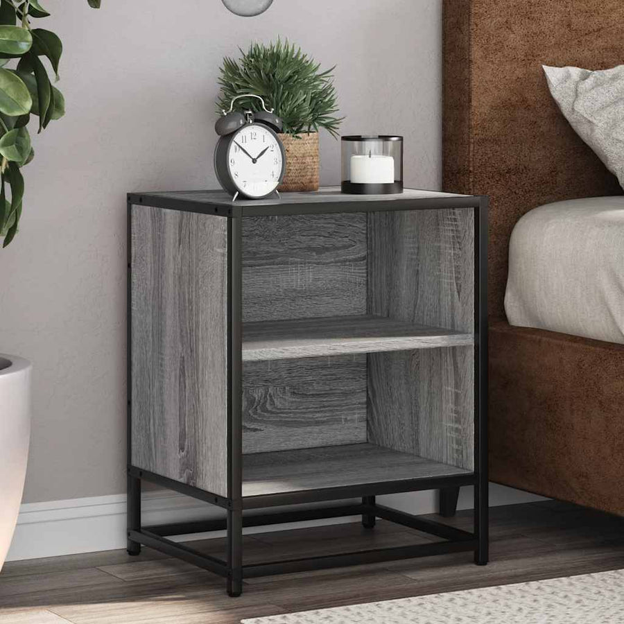 Noptiere 2 Buc Gri Sonoma 40X31X50 Cm Lemn Prelucrat Și Metal