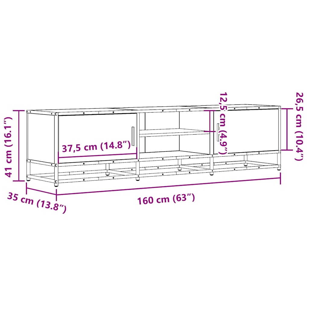Dulap Tv, Stejar Maro, 160X35X41 Cm, Lemn Prelucrat Și Metal