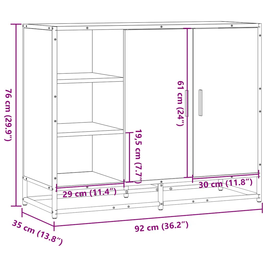 Dulap, Gri Sonoma, 92X35X76 Cm, Lemn Prelucrat