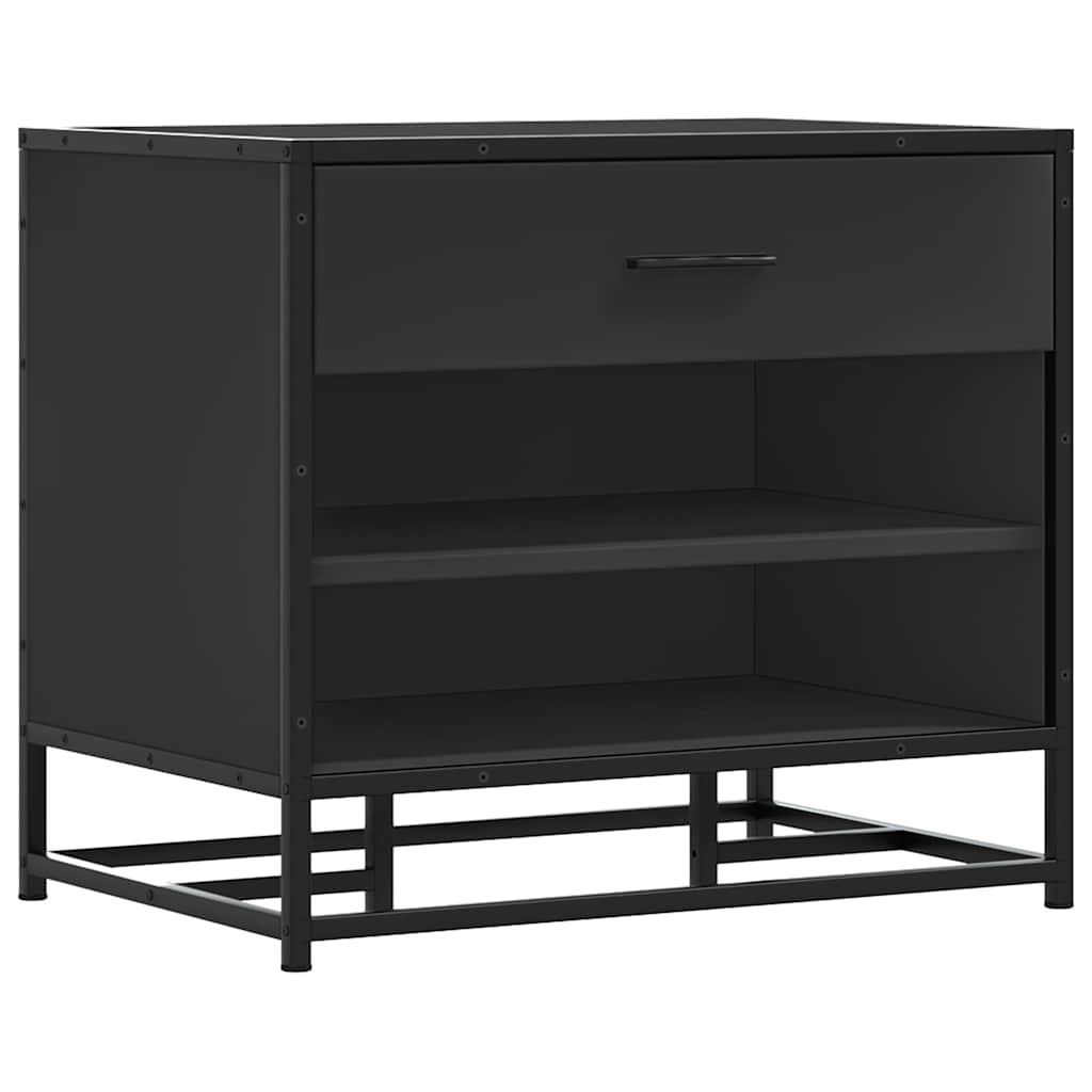 Bancă De Pantofi Neagră 60X40X53,5 Cm Lemn Și Metal Prelucrat