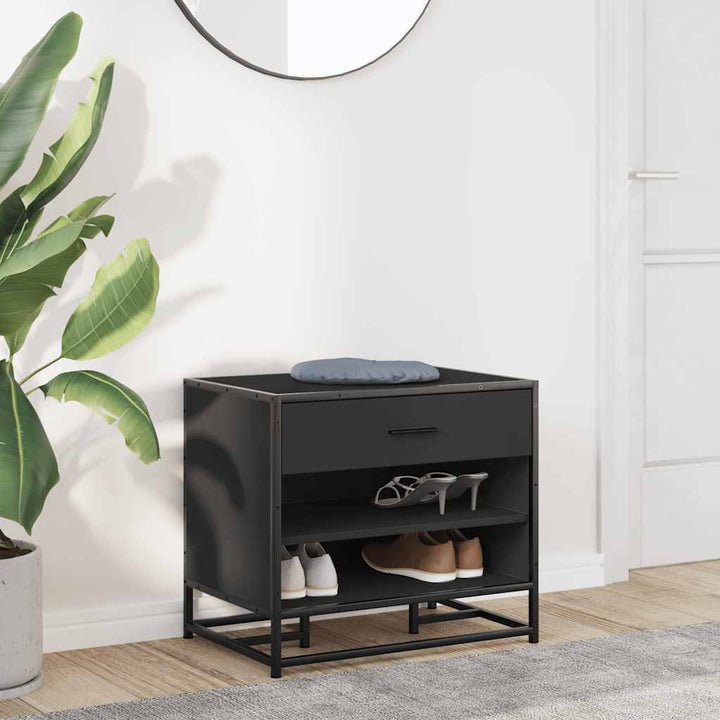 Bancă De Pantofi Neagră 60X40X53,5 Cm Lemn Și Metal Prelucrat