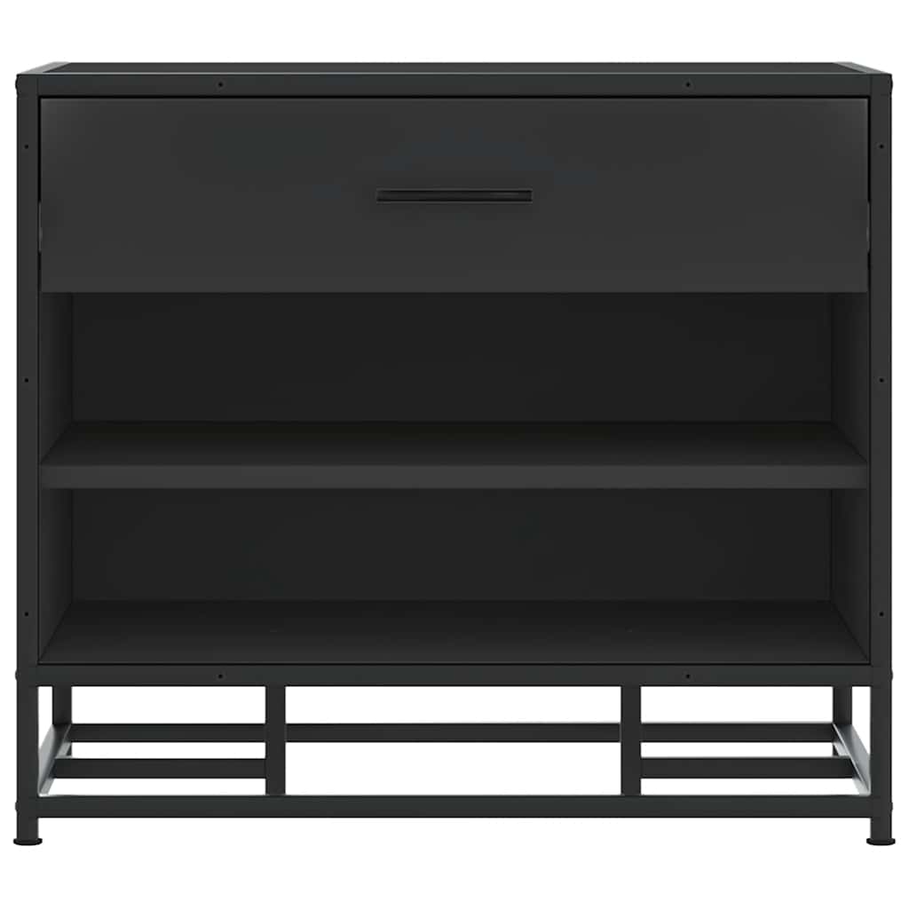 Bancă De Pantofi Neagră 60X40X53,5 Cm Lemn Și Metal Prelucrat