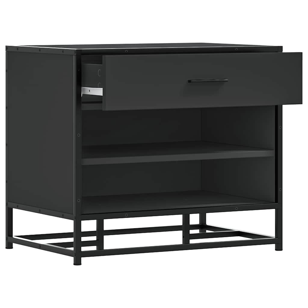 Bancă De Pantofi Neagră 60X40X53,5 Cm Lemn Și Metal Prelucrat