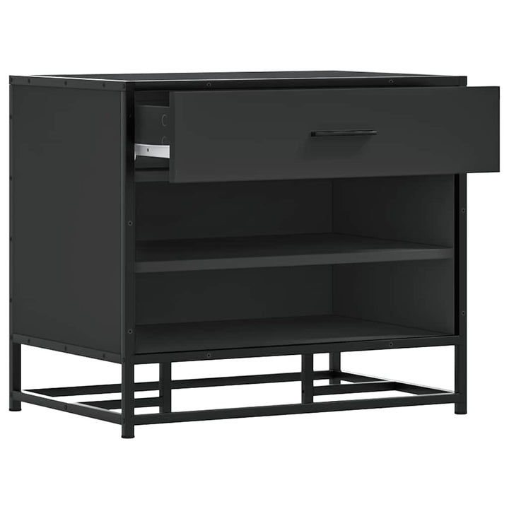 Bancă De Pantofi Neagră 60X40X53,5 Cm Lemn Și Metal Prelucrat