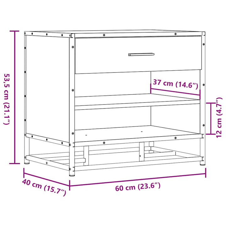 Bancă De Pantofi Neagră 60X40X53,5 Cm Lemn Și Metal Prelucrat