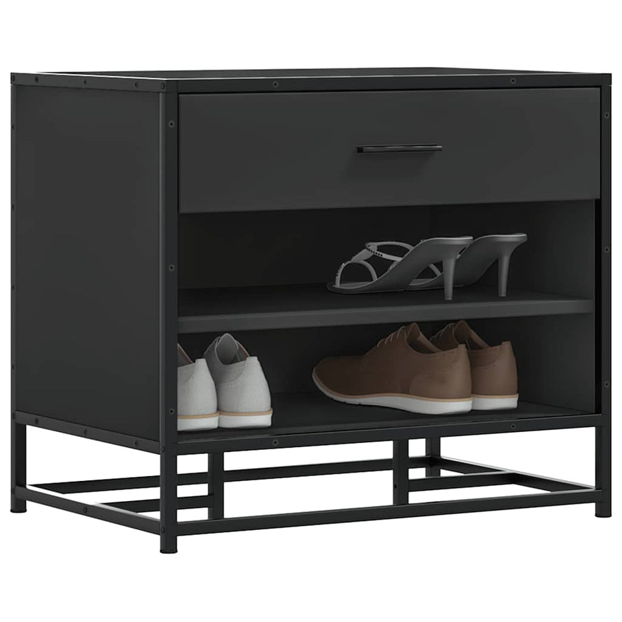Bancă De Pantofi Neagră 60X40X53,5 Cm Lemn Și Metal Prelucrat