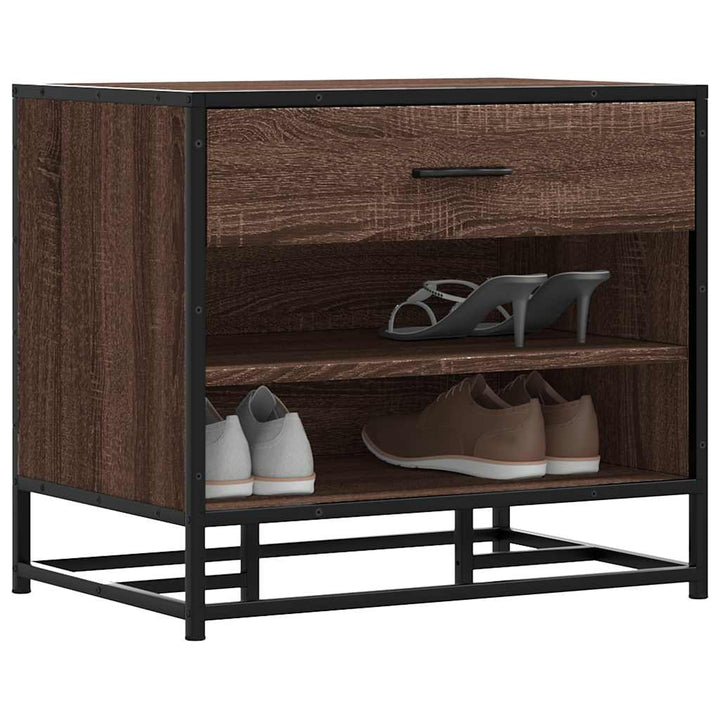 Bancă De Pantofi Neagră 60X40X53,5 Cm Lemn Și Metal Prelucrat