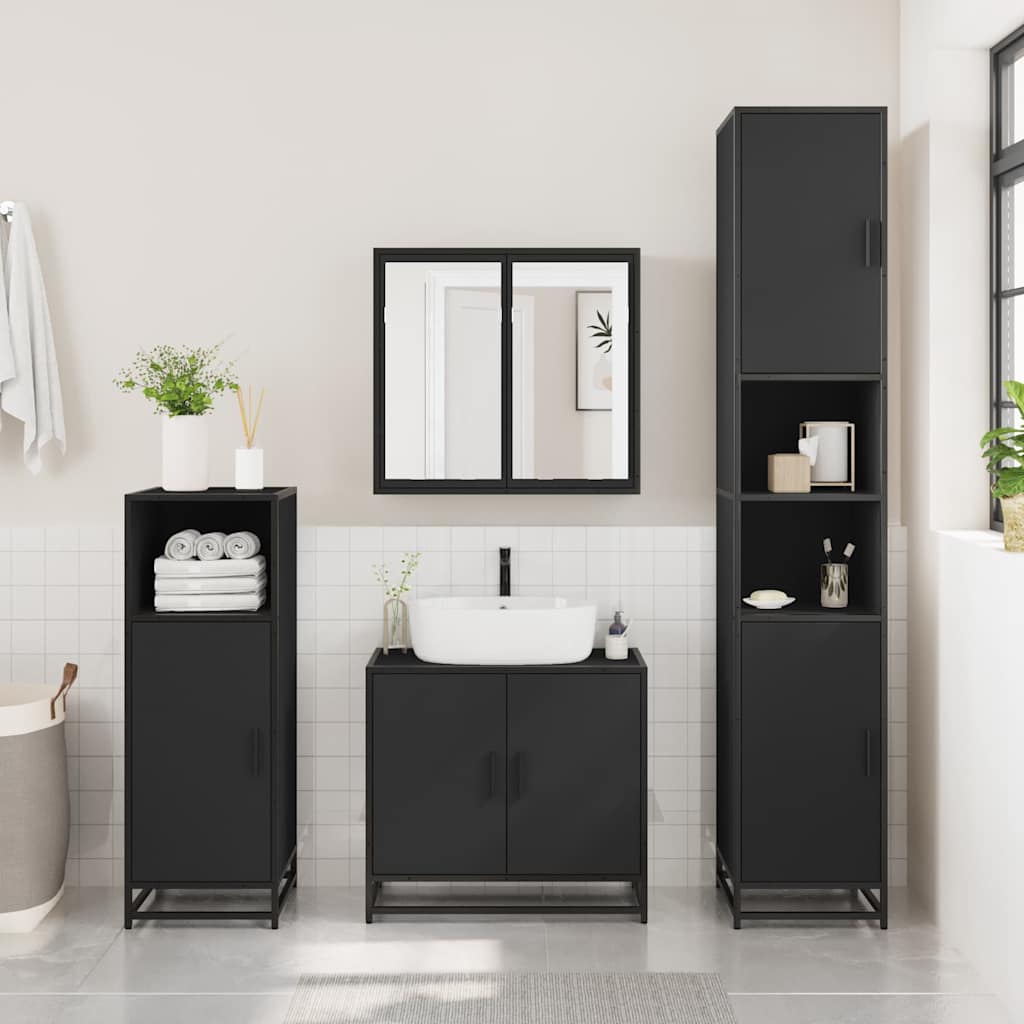 Dulap Cu Oglindă Pentru Baie Neagră 65X20X60 Cm Lemn Prelucrat