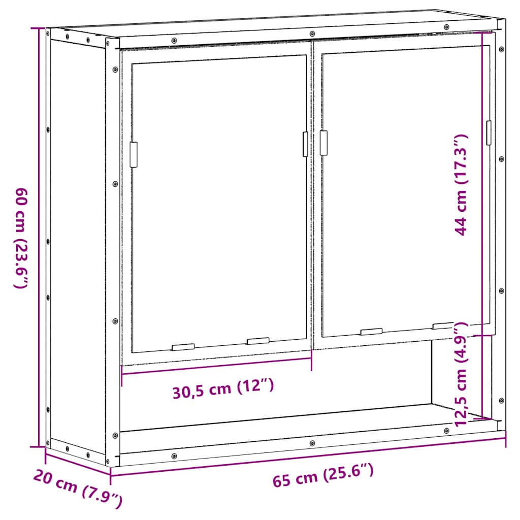Dulap Cu Oglindă Pentru Baie Neagră 65X20X60 Cm Lemn Prelucrat