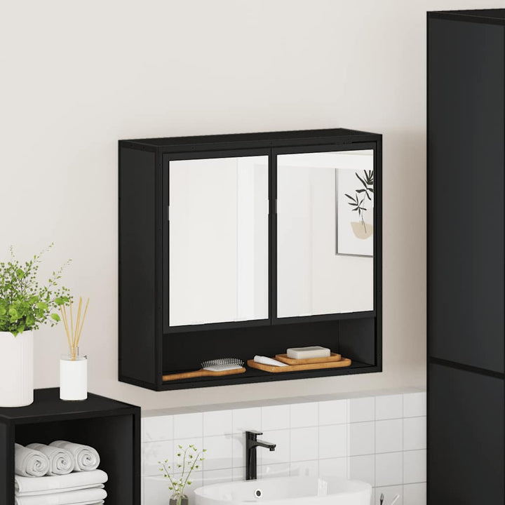 Dulap Cu Oglindă Pentru Baie Neagră 65X20X60 Cm Lemn Prelucrat