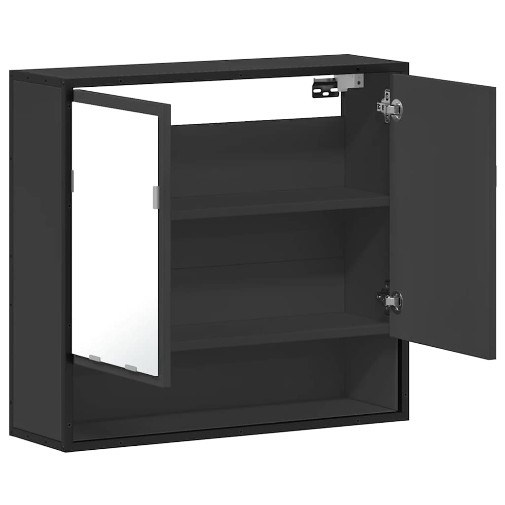 Dulap Cu Oglindă Pentru Baie Neagră 65X20X60 Cm Lemn Prelucrat
