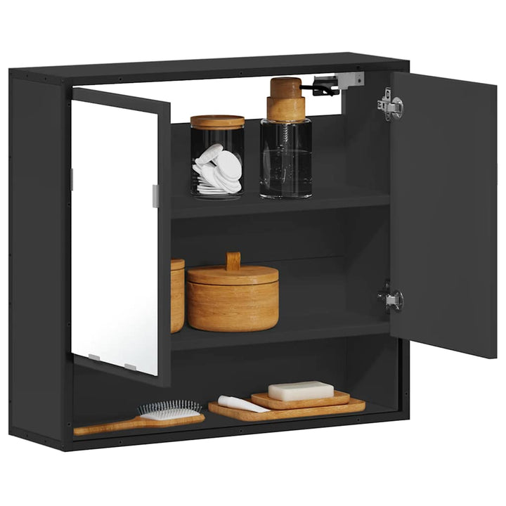 Dulap Cu Oglindă Pentru Baie Neagră 65X20X60 Cm Lemn Prelucrat