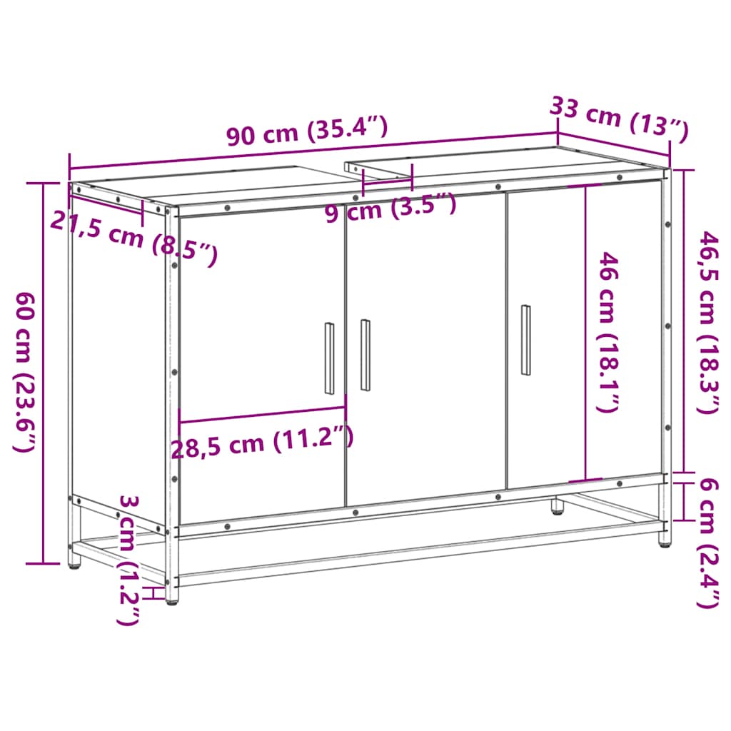 Dulap Pentru Chiuveta De Baie 90X33X60 Cm Lemn