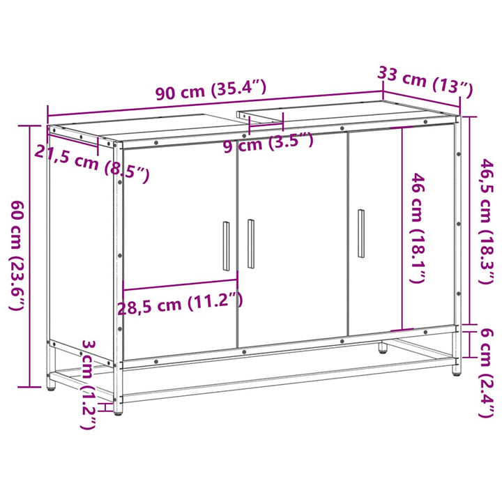 Dulap Pentru Chiuveta De Baie 90X33X60 Cm Lemn