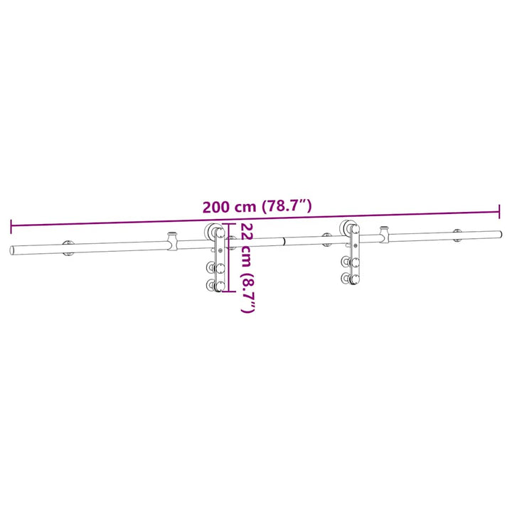 Set Piese Pentru Ușă Glisantă, Argintiu, 200 Cm Oțel Inoxidabil
