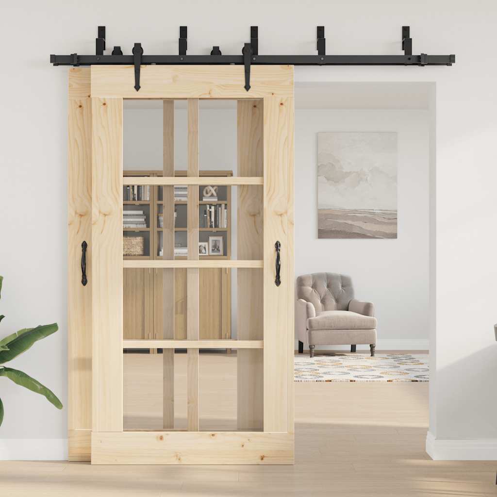 Set Feronerie Pentru Uși Glisante, Negru, 213,5 Cm, Oțel