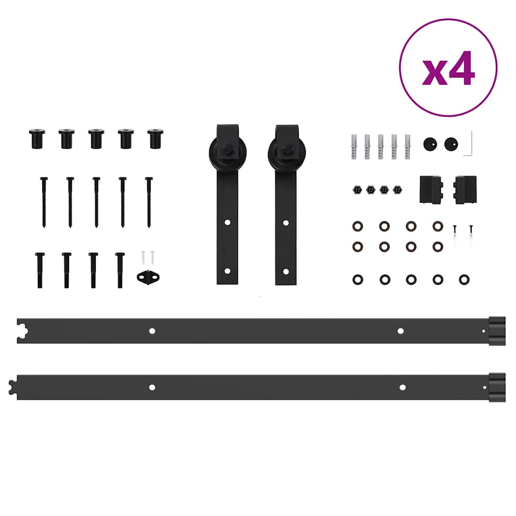 Set Feronerie Pentru Uși Glisante, Negru, 305 Cm, Oțel