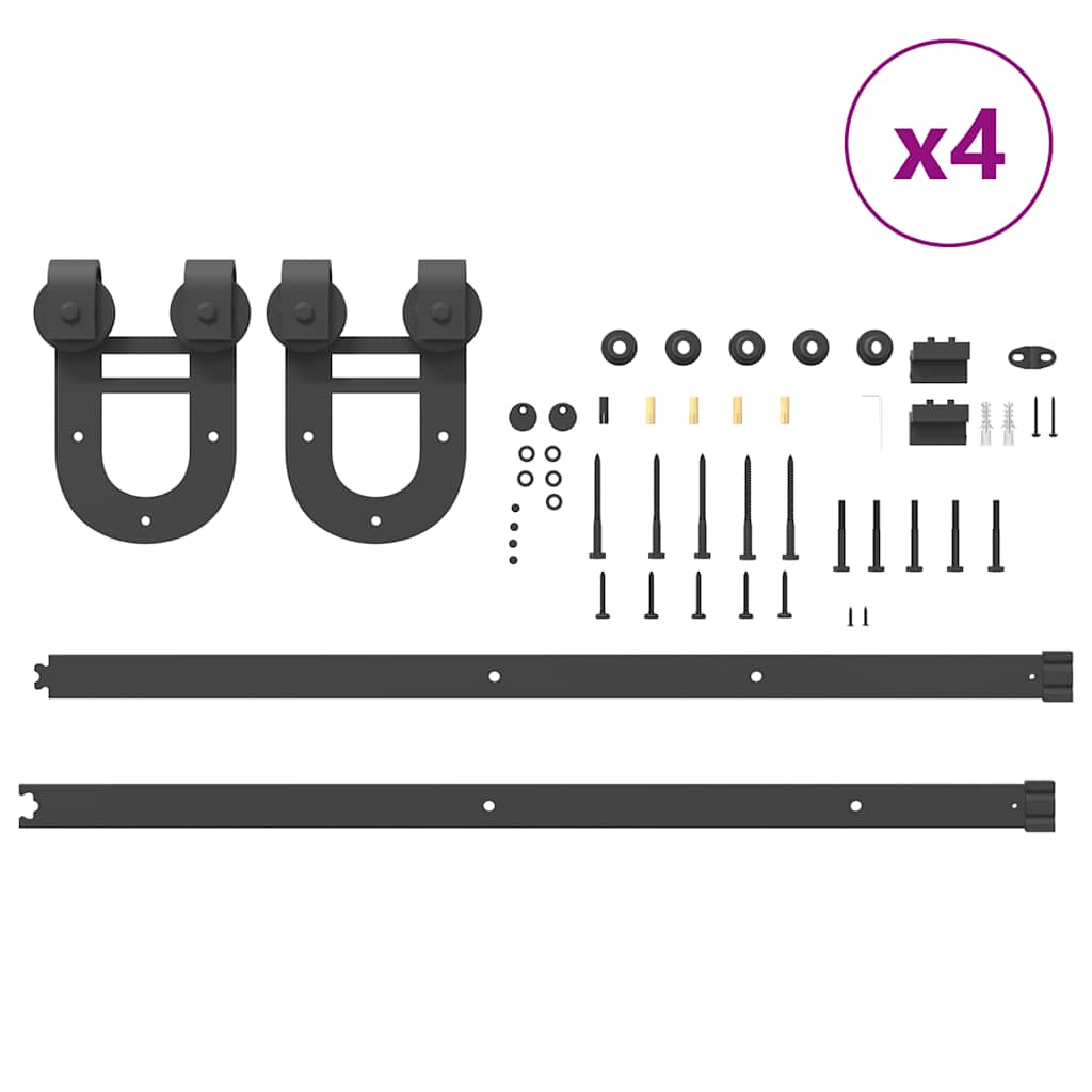 Set Feronerie Pentru Uși Glisante, Negru, 366 Cm, Oțel