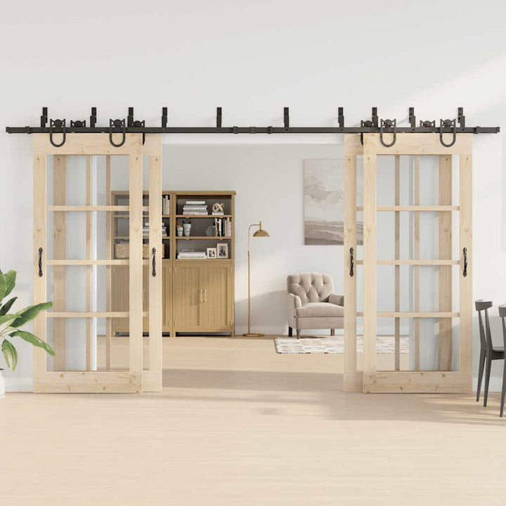 Set Feronerie Pentru Uși Glisante, Negru, 400 Cm, Oțel