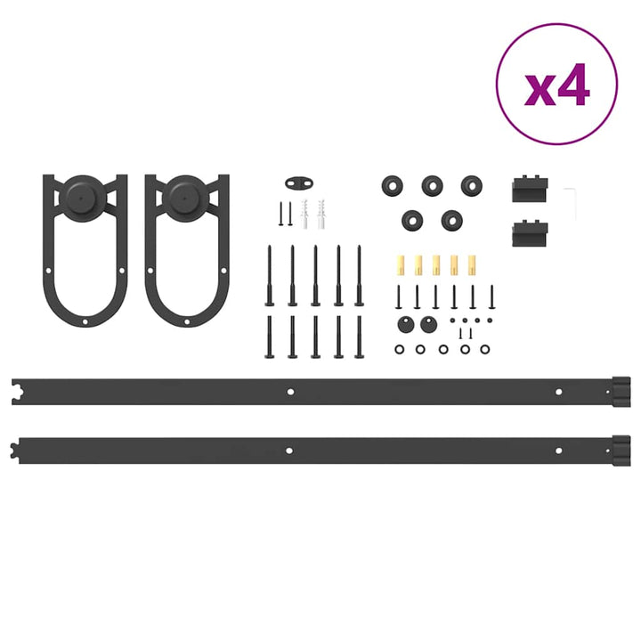 Set Feronerie Pentru Uși Glisante, Negru, 400 Cm, Oțel