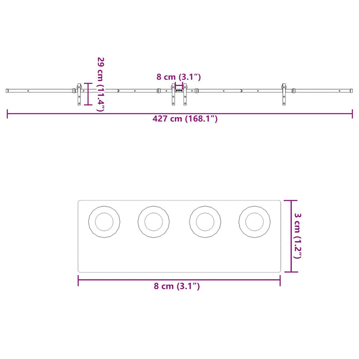 Set Feronerie Pentru Uși Glisante, Negru, 427 Cm, Oțel
